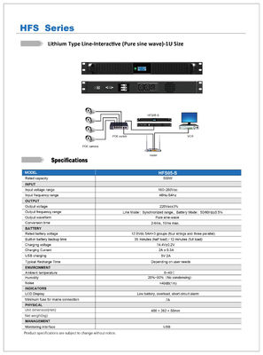 1U 500W Line Interactive Ups System With LiFePO4 Battery Pack